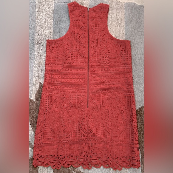 Revolve| Lovers + Friends Warm Red Sleeveless Crochet Lace Mini Shift Dress - Picture 8 of 11